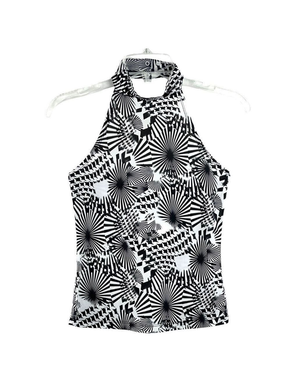 NWOT-Bershka Black/White Geometric Print, Halter, Mock Turtle Neck Crop Top MD